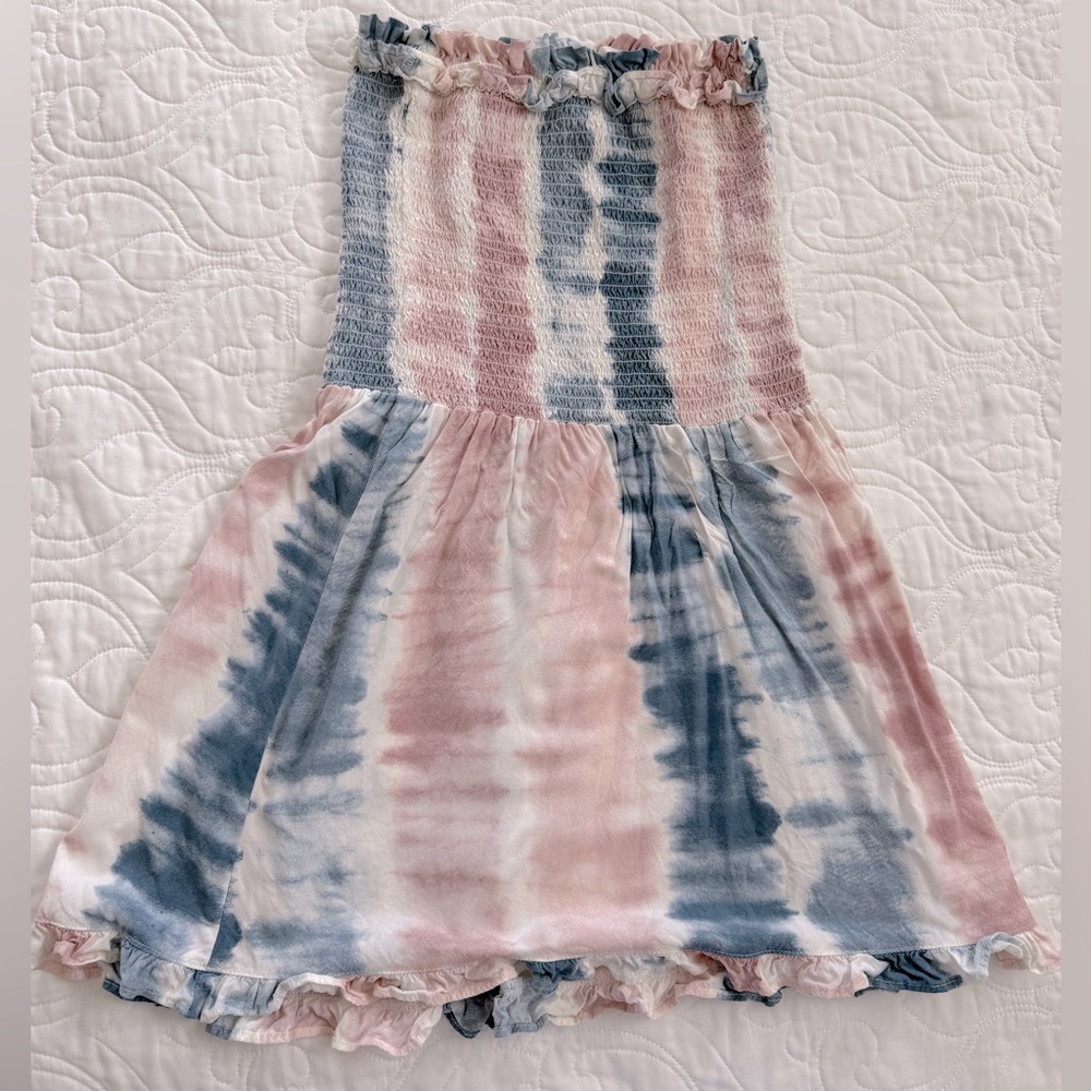 Ocean Drive 100% Rayon Sleeveless Pink & Blue Tie-Dye Beach Pool Dress Small EUC